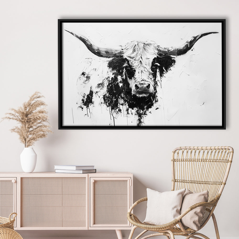 Highland Longhorn Cow Portrait Knife Painting, Framed Canvas Print, Painting Art, Floating Framed Canvas Print 