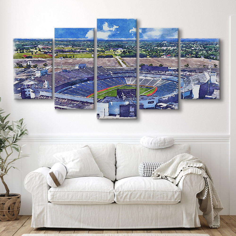 Highmark Stadium Painting Canvas, Bills Watercolor, Sport Art, Mixed 5 Panel, Canvas Print Wall Art