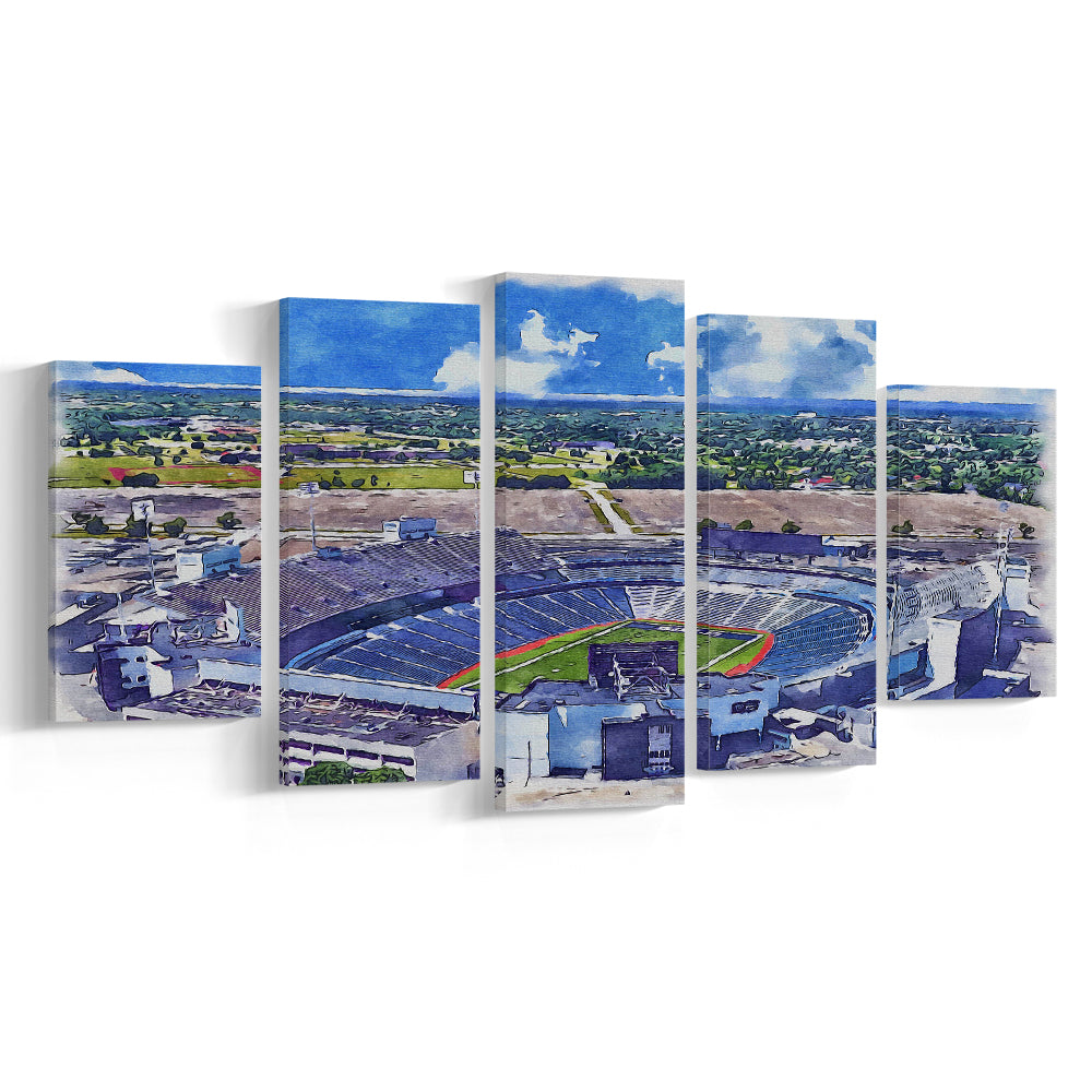 Highmark Stadium Painting Canvas, Bills Watercolor, Sport Art, Mixed 5 Panel, Canvas Print Wall Art