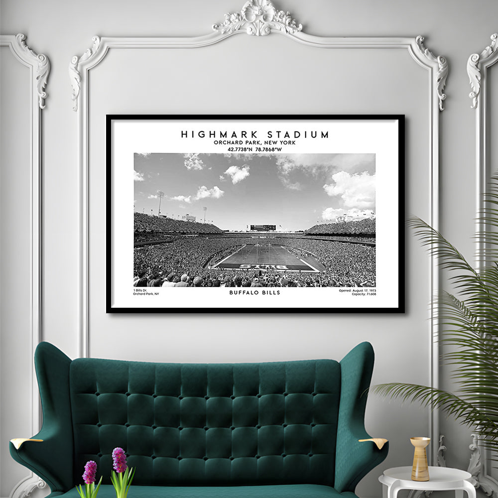 Highmark Stadium Black And White, Buffalo Football Stadium Wall Art, Framed Art Print Wall Decor