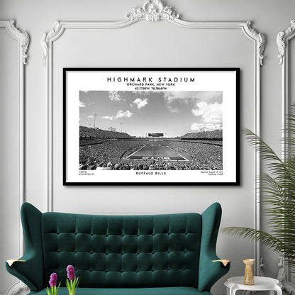 Highmark Stadium Black And White, Buffalo Football Stadium Wall Art, Framed Art Print Wall Decor
