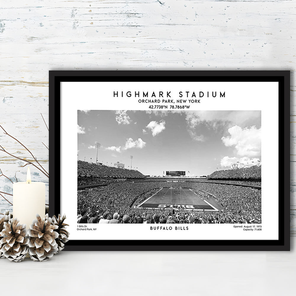 Highmark Stadium Black And White, Buffalo Football Stadium Wall Art, Framed Canvas Print Wall Art