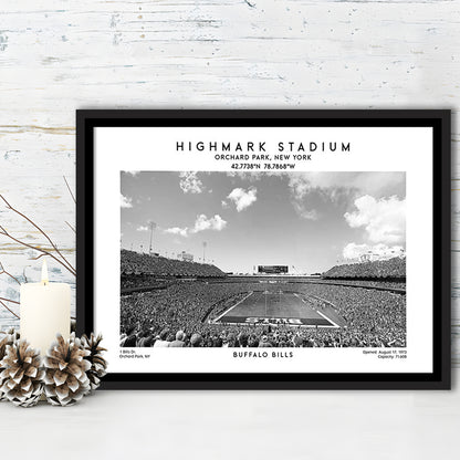 Highmark Stadium Black And White, Buffalo Football Stadium Wall Art, Framed Canvas Print Wall Art