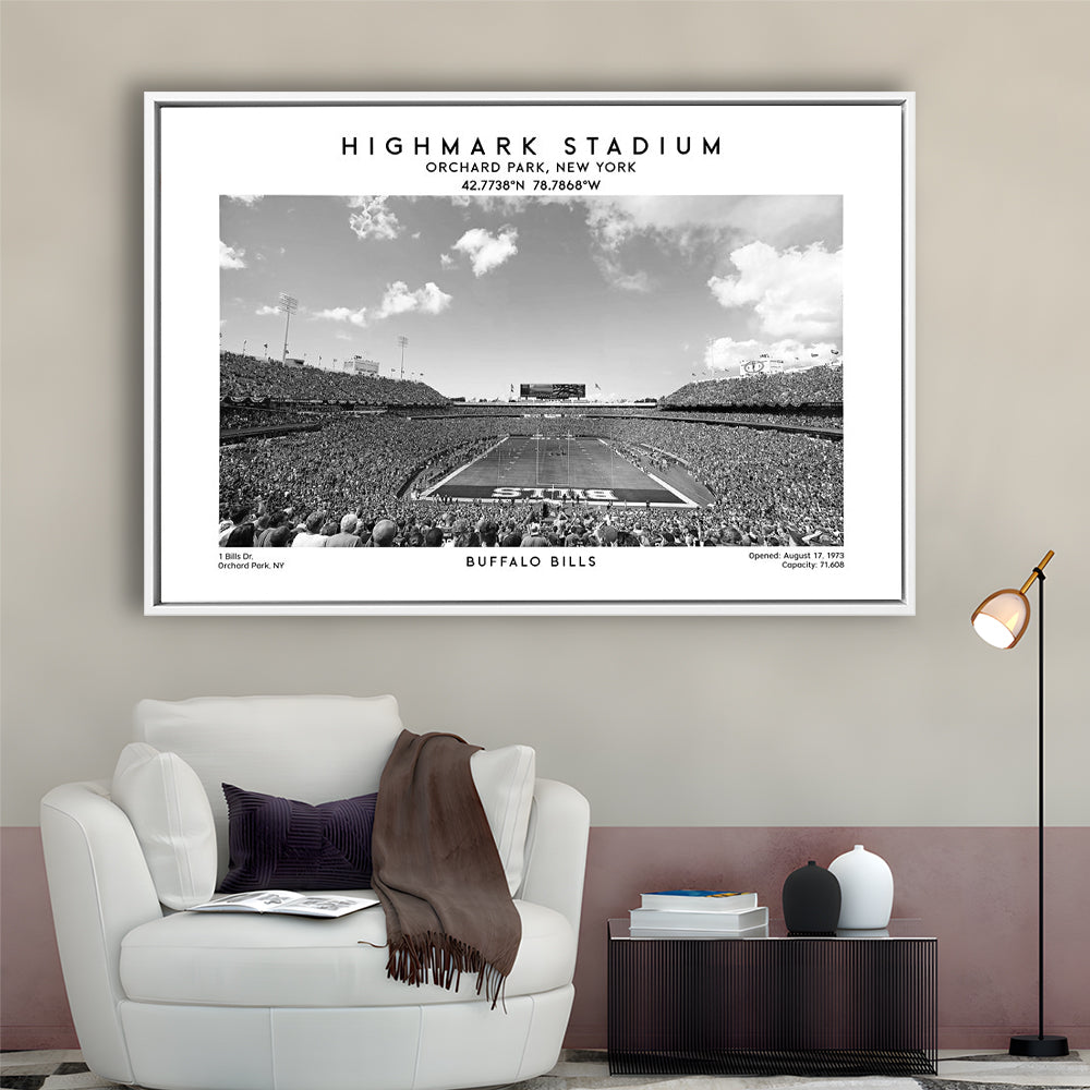 Highmark Stadium Black And White, Buffalo Football Stadium Wall Art, Framed Canvas Print Wall Art