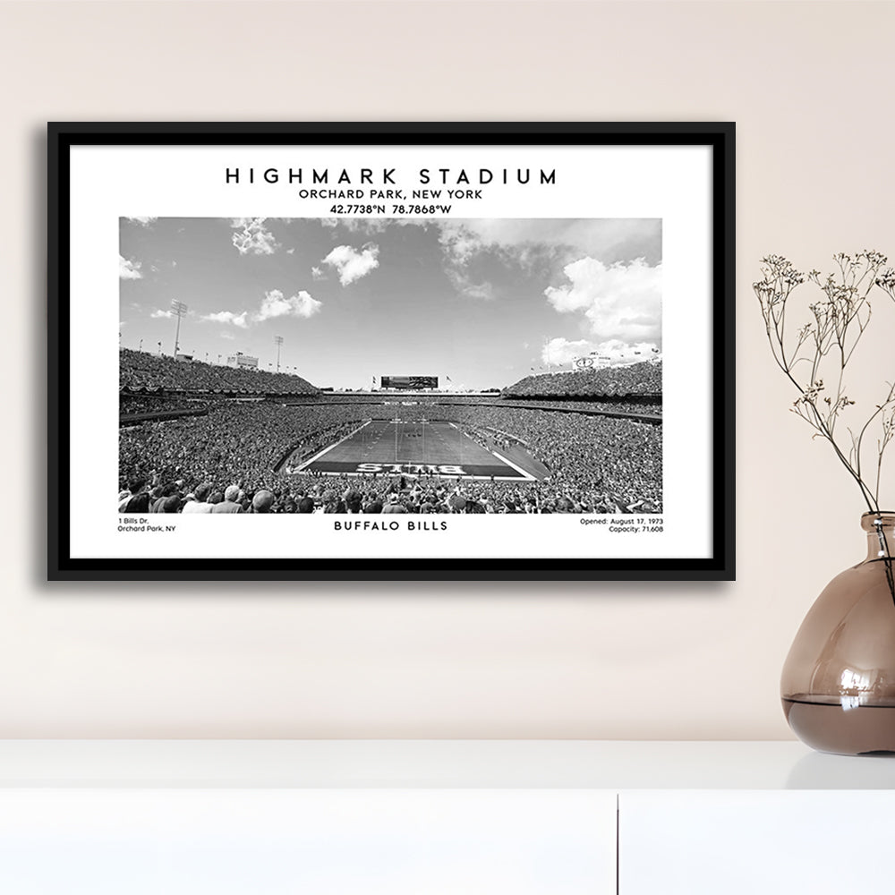 Highmark Stadium Black And White, Buffalo Football Stadium Wall Art, Framed Canvas Print Wall Art