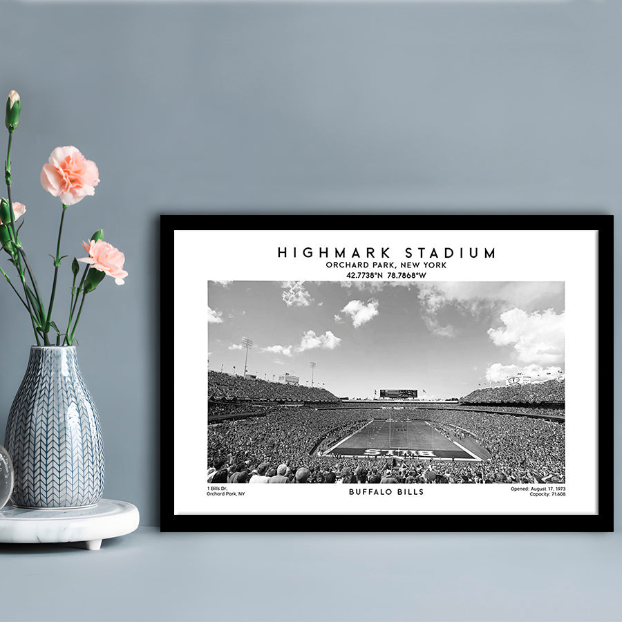 Highmark Stadium Black And White, Buffalo Football Stadium Wall Art, Framed Art Print Wall Decor