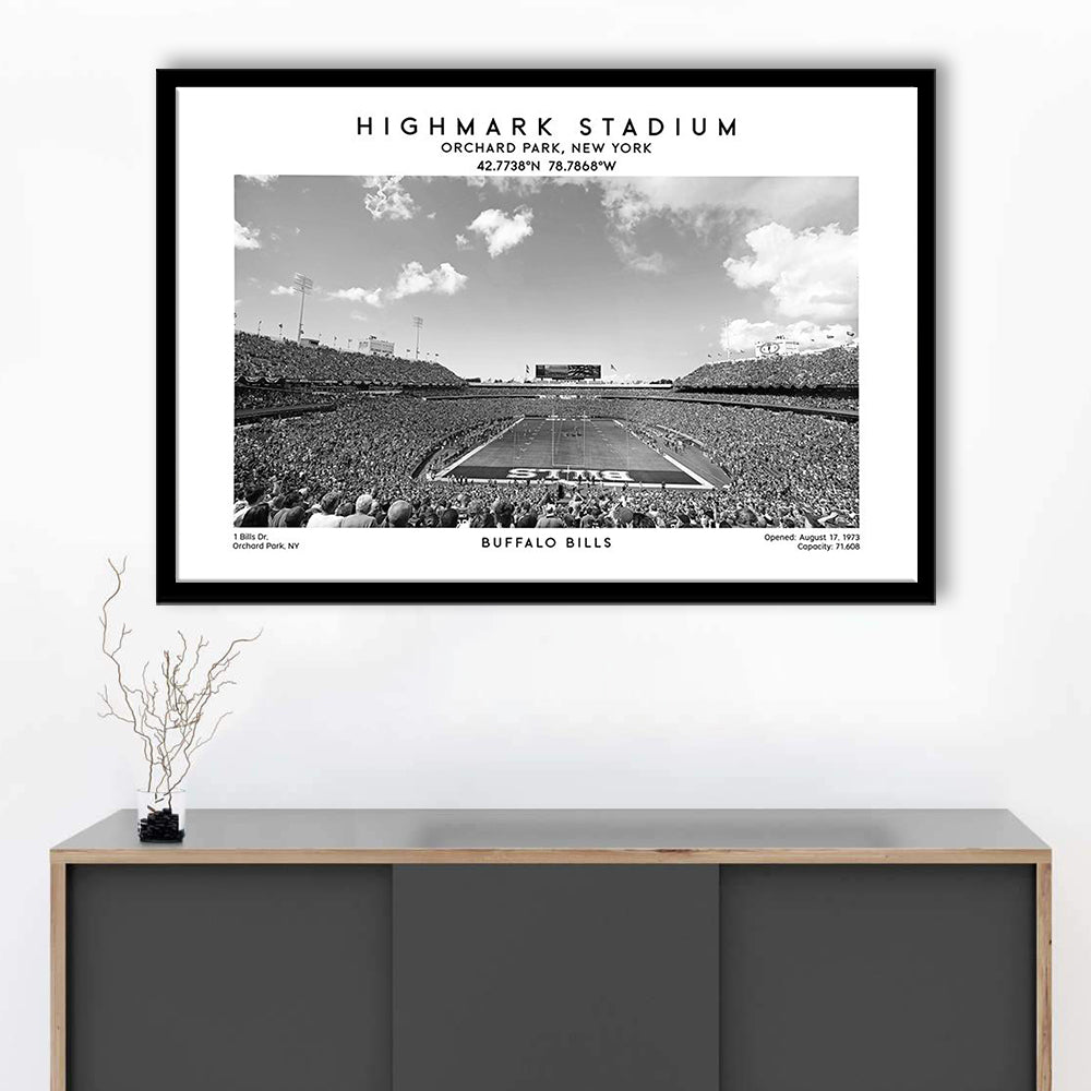 Highmark Stadium Black And White, Buffalo Football Stadium Wall Art, Framed Art Print Wall Decor
