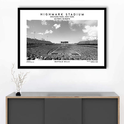Highmark Stadium Black And White, Buffalo Football Stadium Wall Art, Framed Art Print Wall Decor