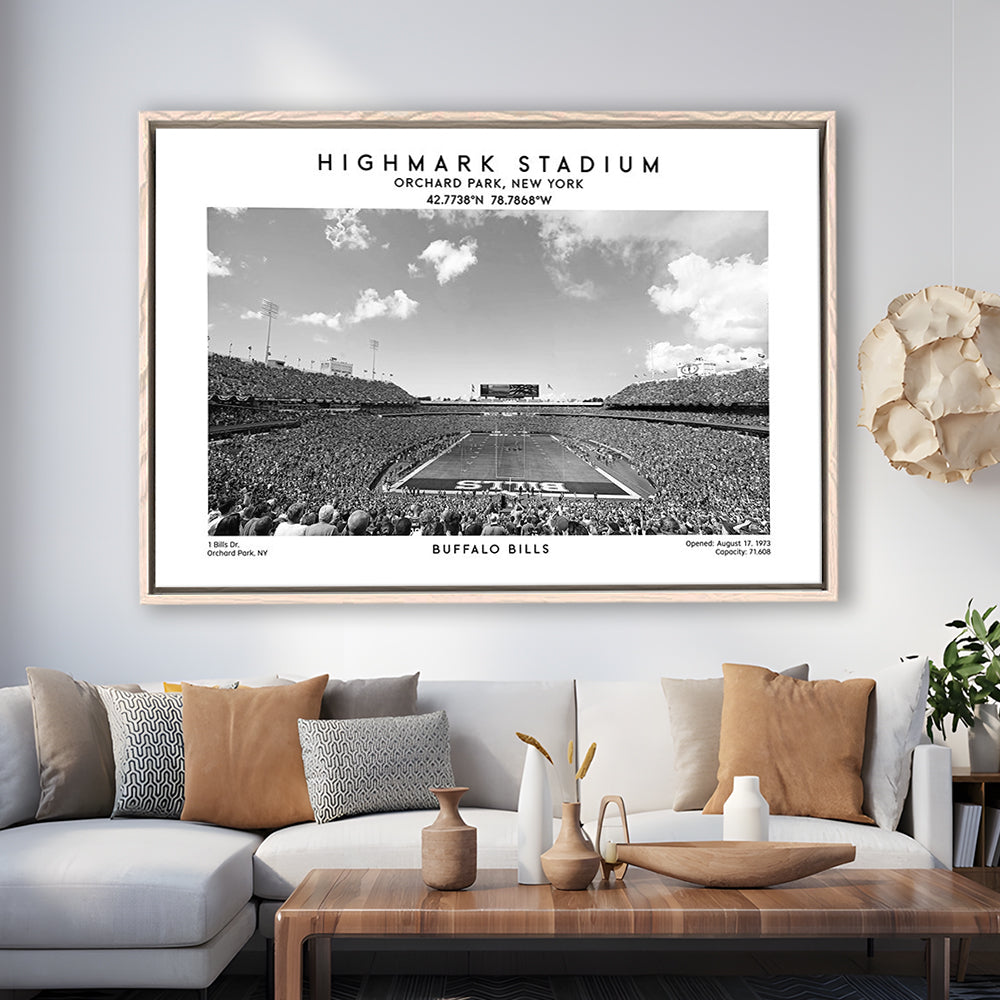 Highmark Stadium Black And White, Buffalo Football Stadium Wall Art, Framed Canvas Print Wall Art