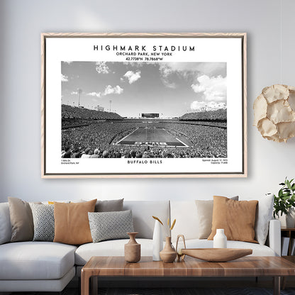 Highmark Stadium Black And White, Buffalo Football Stadium Wall Art, Framed Canvas Print Wall Art
