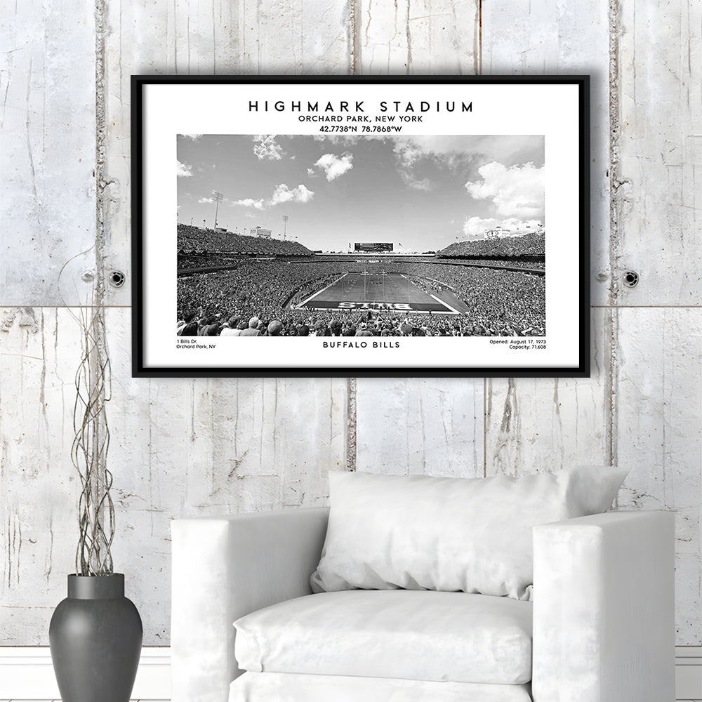 Highmark Stadium Black And White, Buffalo Football Stadium Wall Art, Framed Canvas Print Wall Art