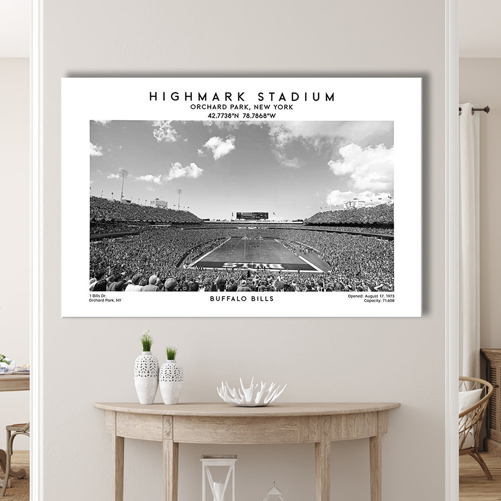 Highmark Stadium Black And White, Buffalo Football Stadium Wall Art, Canvas Print Wall Art, Man Cave Gift