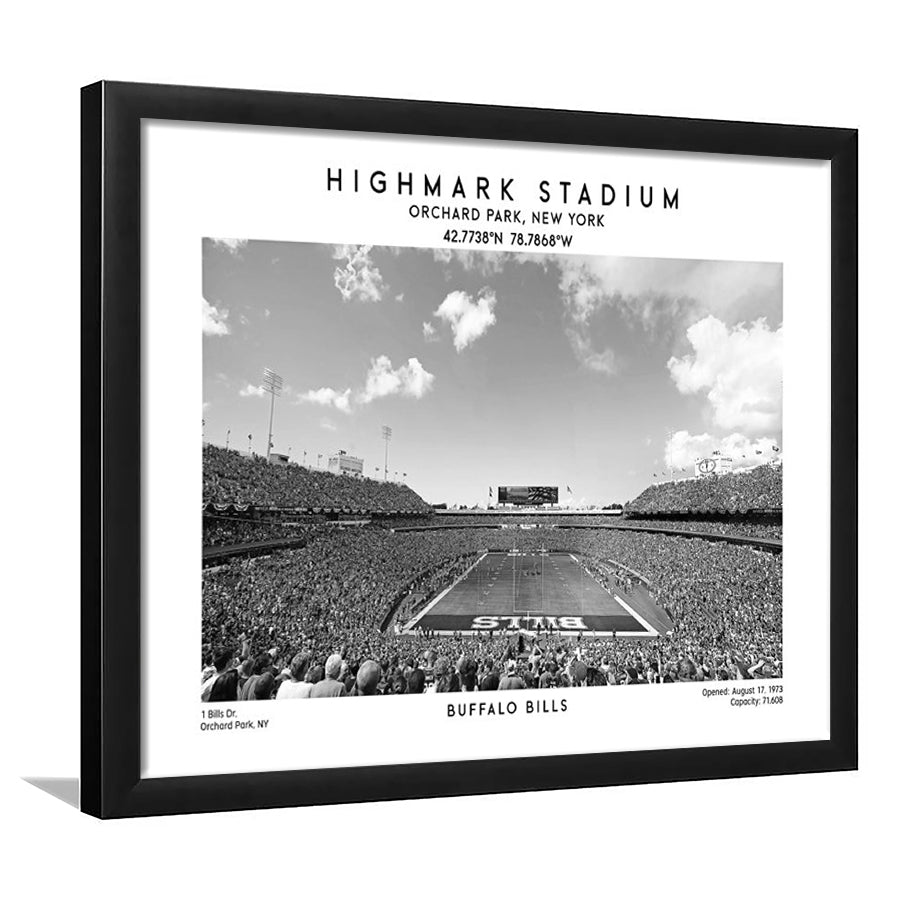 Highmark Stadium Black And White, Buffalo Football Stadium Wall Art, Framed Art Print Wall Decor
