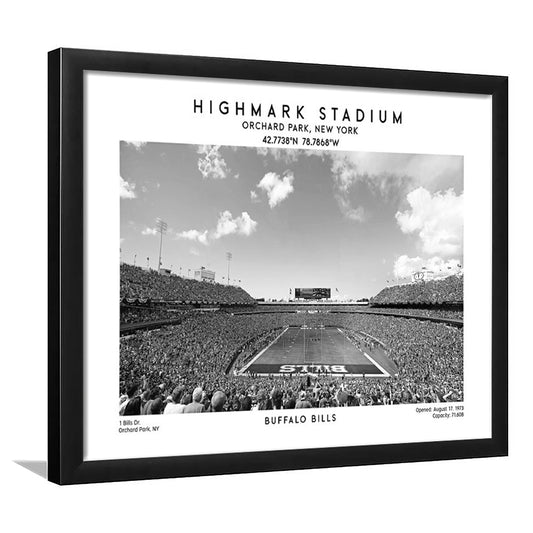 Highmark Stadium Black And White, Buffalo Football Stadium Wall Art, Framed Art Print Wall Decor