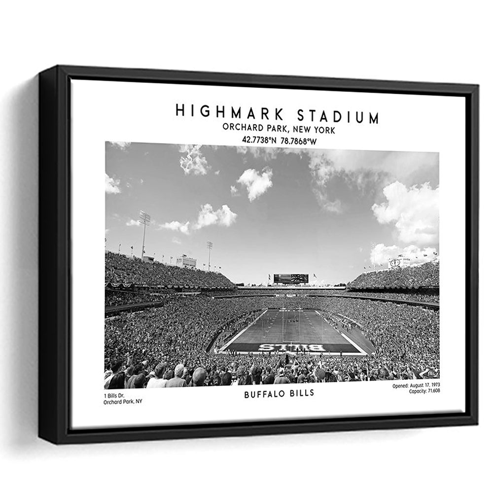 Highmark Stadium Black And White, Buffalo Football Stadium Wall Art, Framed Canvas Print Wall Art