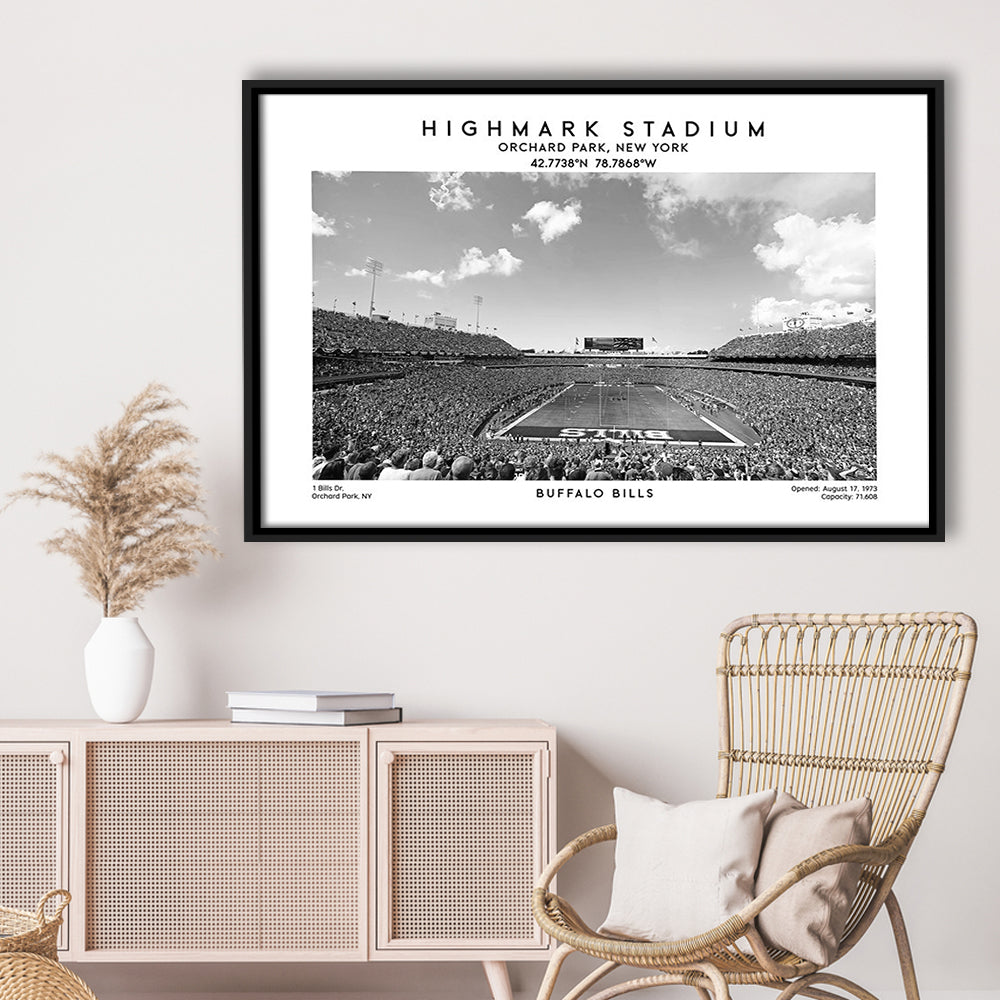 Highmark Stadium Black And White, Buffalo Football Stadium Wall Art, Framed Canvas Print Wall Art