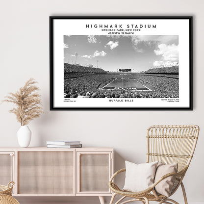 Highmark Stadium Black And White, Buffalo Football Stadium Wall Art, Framed Canvas Print Wall Art