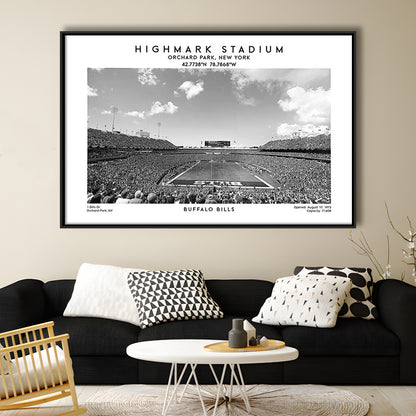 Highmark Stadium Black And White, Buffalo Football Stadium Wall Art, Framed Canvas Print Wall Art