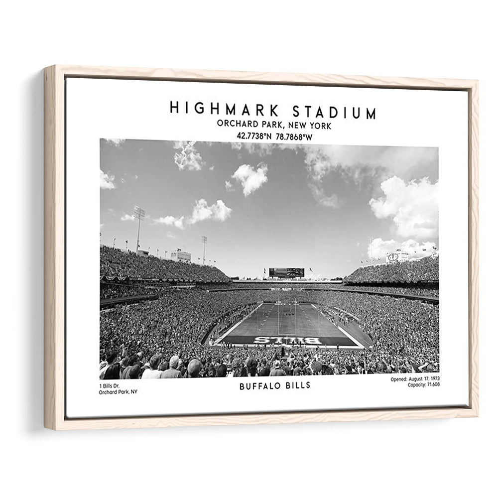 Highmark Stadium Black And White, Buffalo Football Stadium Wall Art, Framed Canvas Print Wall Art