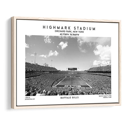 Highmark Stadium Black And White, Buffalo Football Stadium Wall Art, Framed Canvas Print Wall Art