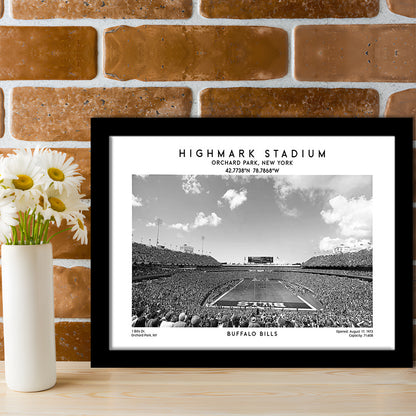 Highmark Stadium Black And White, Buffalo Football Stadium Wall Art, Framed Art Print Wall Decor