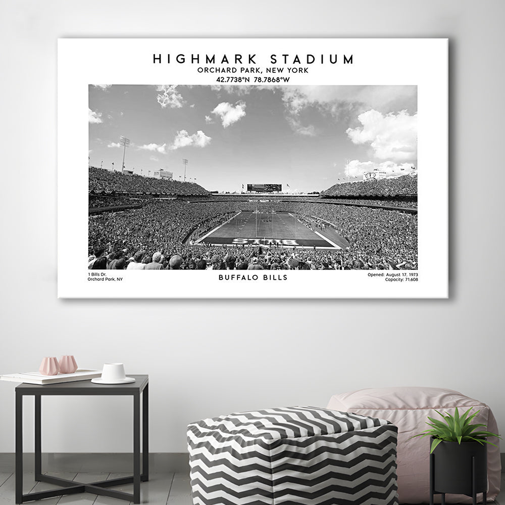 Highmark Stadium Black And White, Buffalo Football Stadium Wall Art, Canvas Print Wall Art, Man Cave Gift