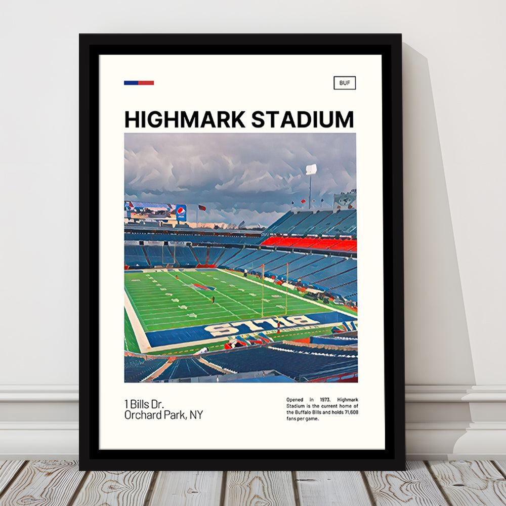 Highmark Stadium Print, B Bills Stadium Canvas Art, Man Cave Gift, Floating Framed Canvas Print Wall Art