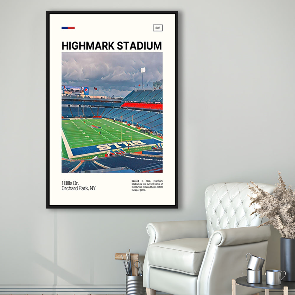 Highmark Stadium Print, B Bills Stadium Canvas Art, Man Cave Gift, Floating Framed Canvas Print Wall Art