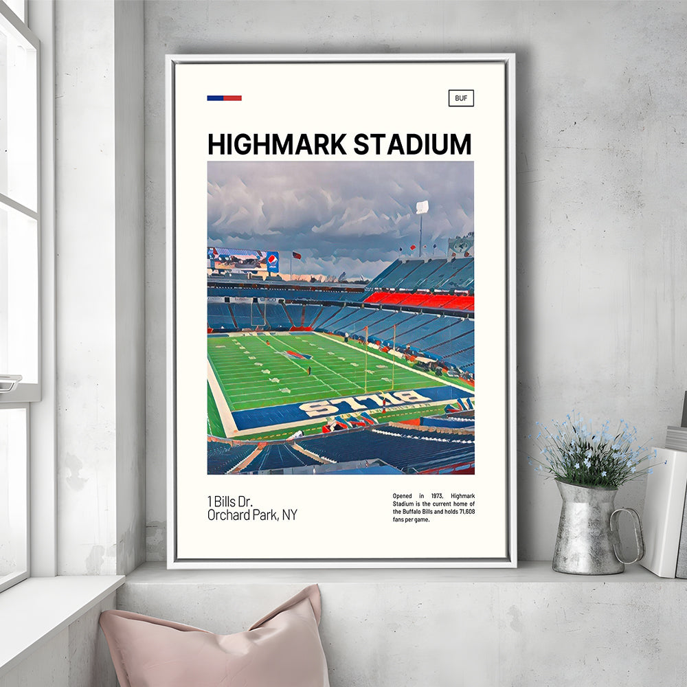 Highmark Stadium Print, B Bills Stadium Canvas Art, Man Cave Gift, Floating Framed Canvas Print Wall Art