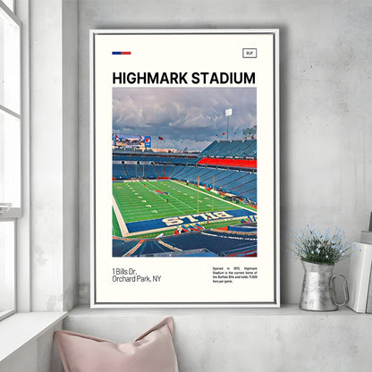 Highmark Stadium Print, B Bills Stadium Canvas Art, Man Cave Gift, Floating Framed Canvas Print Wall Art