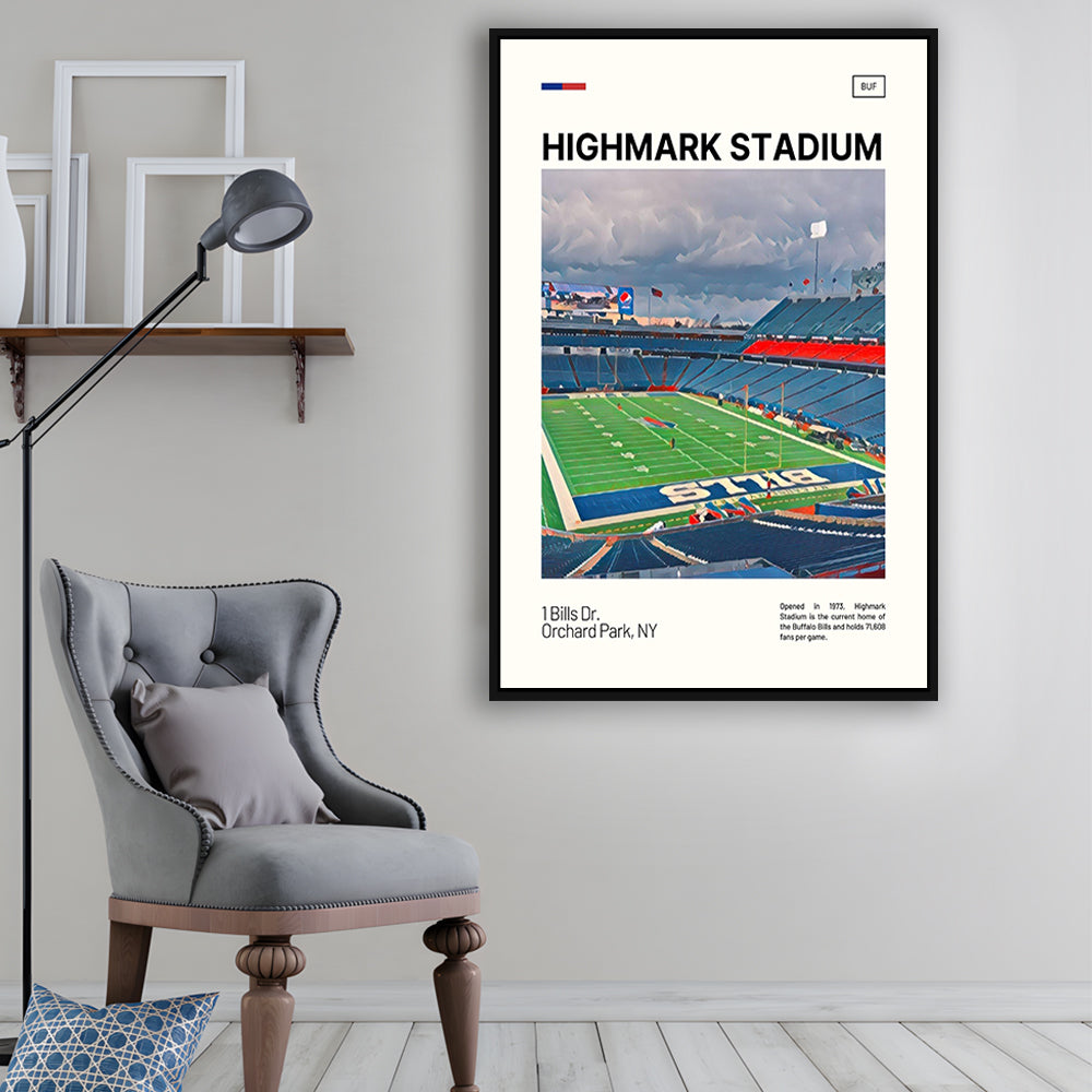 Highmark Stadium Print, B Bills Stadium Canvas Art, Man Cave Gift, Floating Framed Canvas Print Wall Art