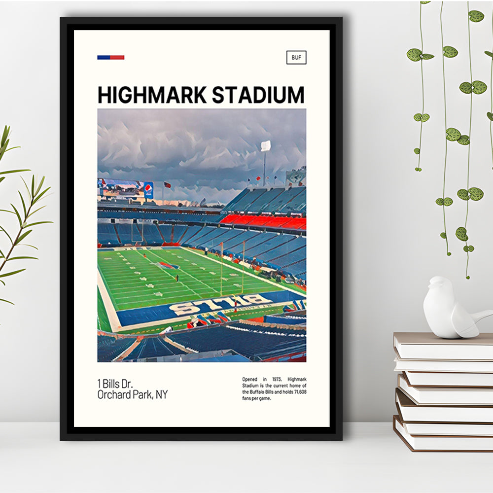 Highmark Stadium Print, B Bills Stadium Canvas Art, Man Cave Gift, Floating Framed Canvas Print Wall Art