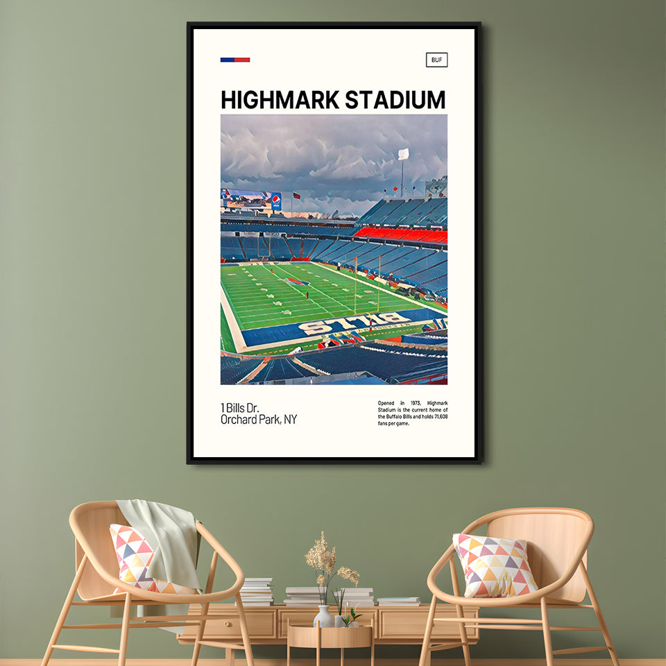 Highmark Stadium Print, B Bills Stadium Canvas Art, Man Cave Gift, Floating Framed Canvas Print Wall Art