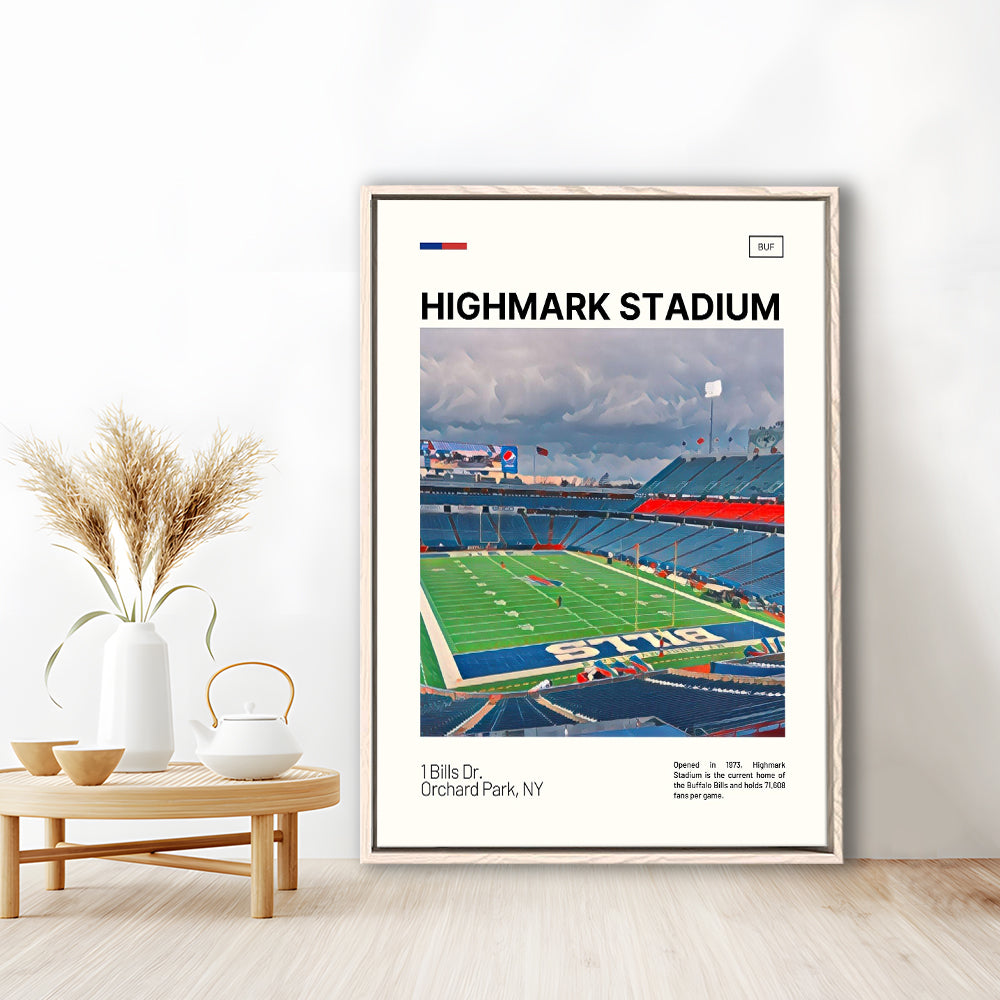 Highmark Stadium Print, B Bills Stadium Canvas Art, Man Cave Gift, Floating Framed Canvas Print Wall Art