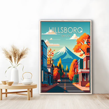 Hillsboro Oregon Retro Art Print, Hillsboro City Wall Art, Floating Framed Canvas Print, Framed Picture, Painting Canvas