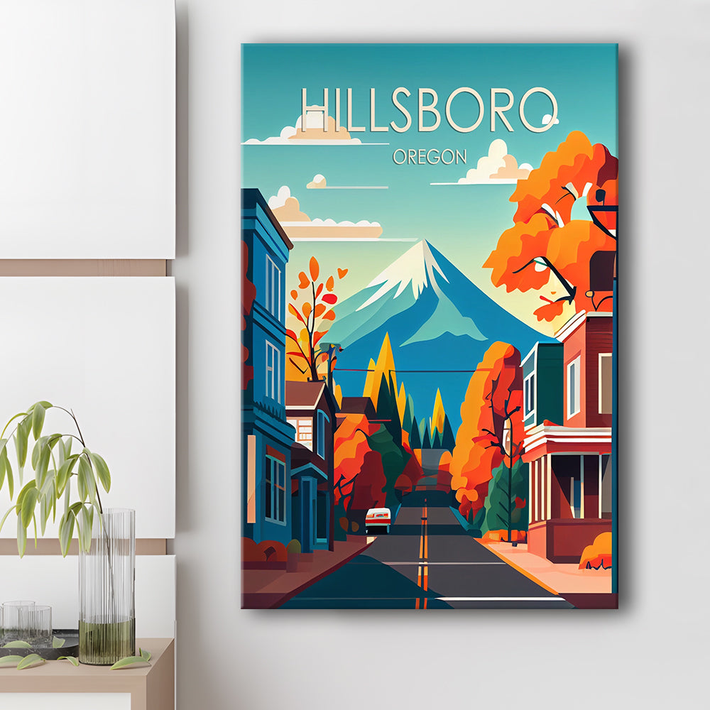 Hillsboro Oregon Retro Art Print, Hillsboro City Wall Art, Canvas Print, Painting Canvas, Living Room Decor