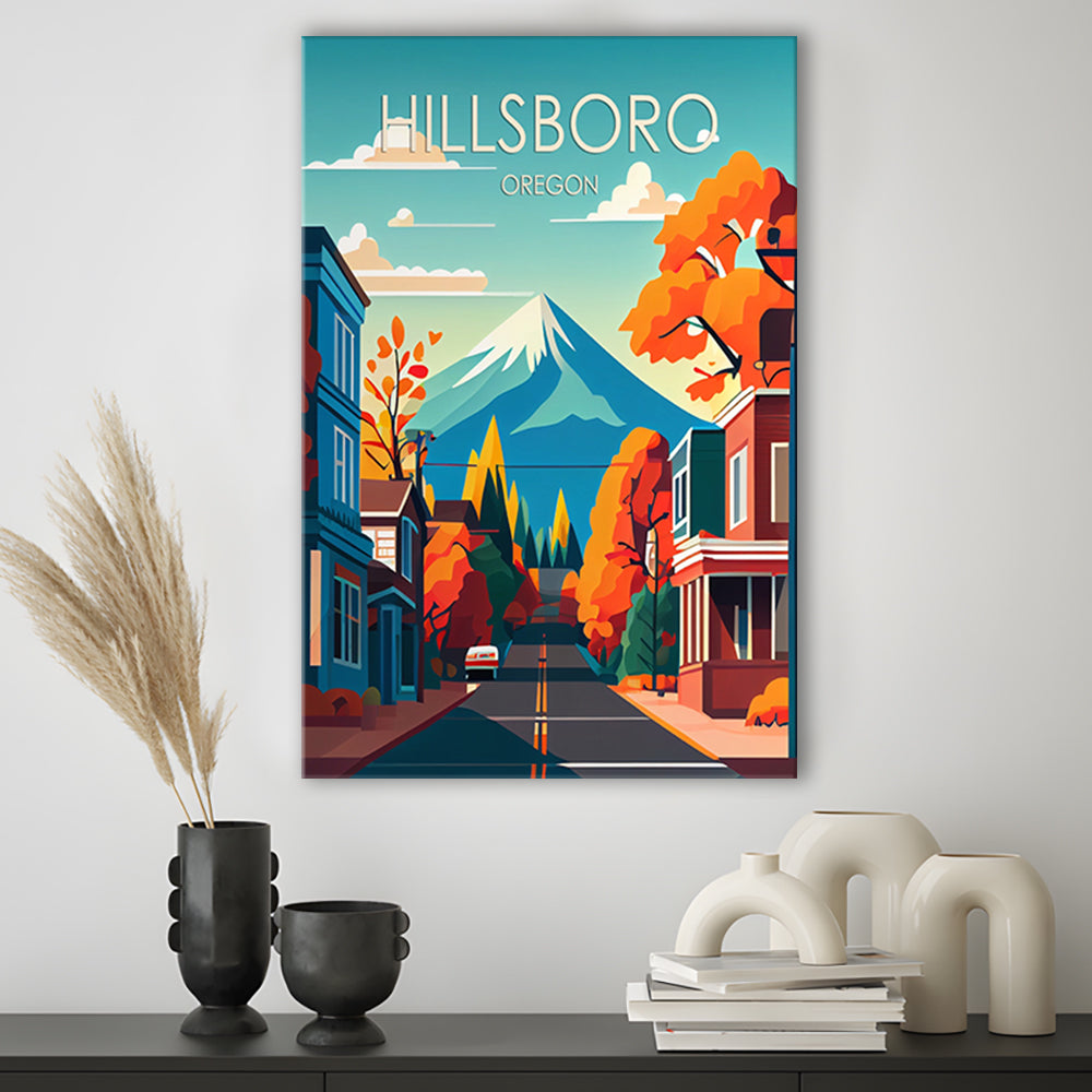 Hillsboro Oregon Retro Art Print, Hillsboro City Wall Art, Canvas Print, Painting Canvas, Living Room Decor
