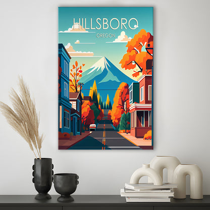 Hillsboro Oregon Retro Art Print, Hillsboro City Wall Art, Canvas Print, Painting Canvas, Living Room Decor