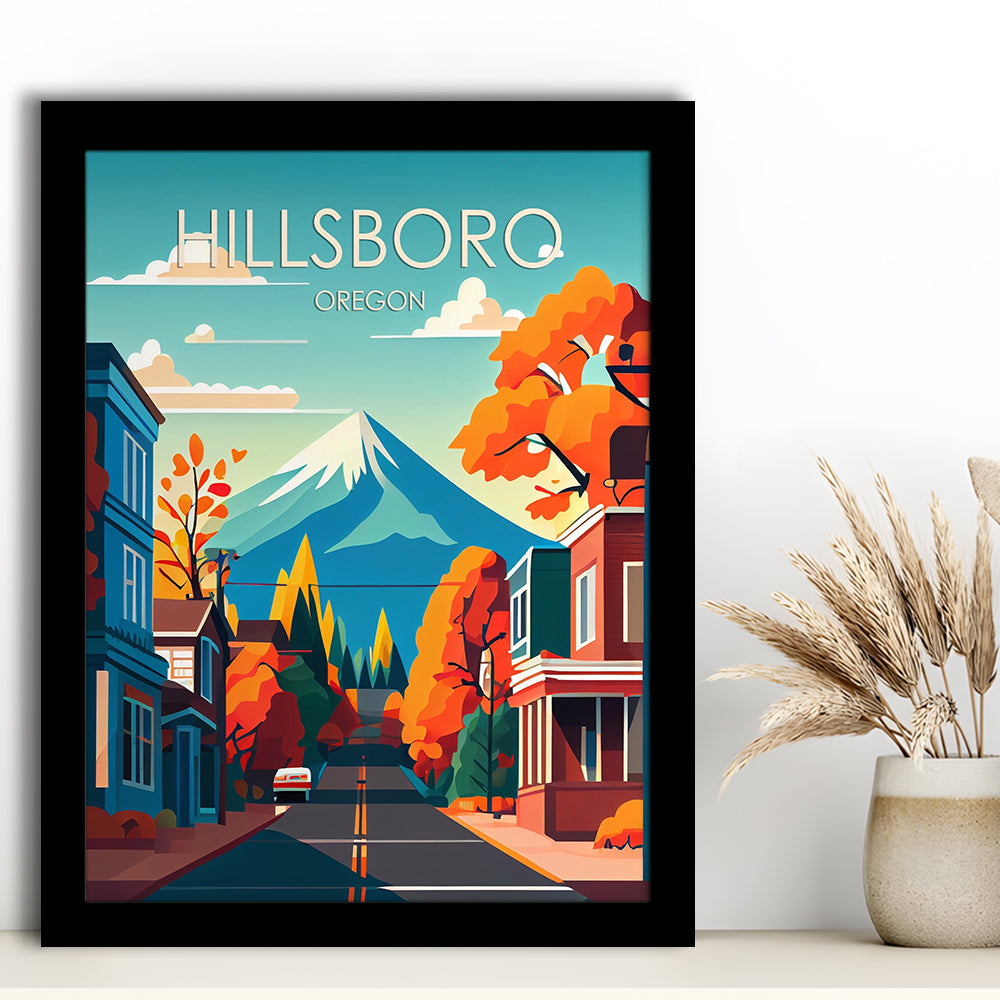 Hillsboro Oregon Retro Art Print, Hillsboro City Wall Art, Framed Art Print, Picture Framed, Painting Art