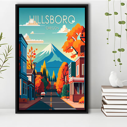 Hillsboro Oregon Retro Art Print, Hillsboro City Wall Art, Floating Framed Canvas Print, Framed Picture, Painting Canvas