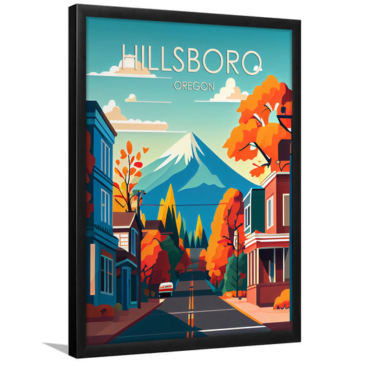 Hillsboro Oregon Retro Art Print, Hillsboro City Wall Art, Framed Art Print, Picture Framed, Painting Art