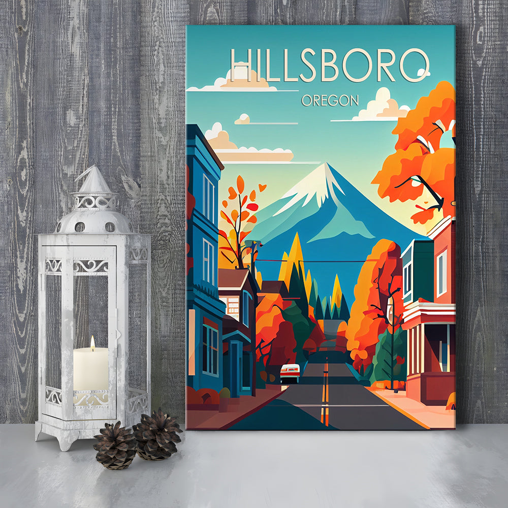 Hillsboro Oregon Retro Art Print, Hillsboro City Wall Art, Canvas Print, Painting Canvas, Living Room Decor