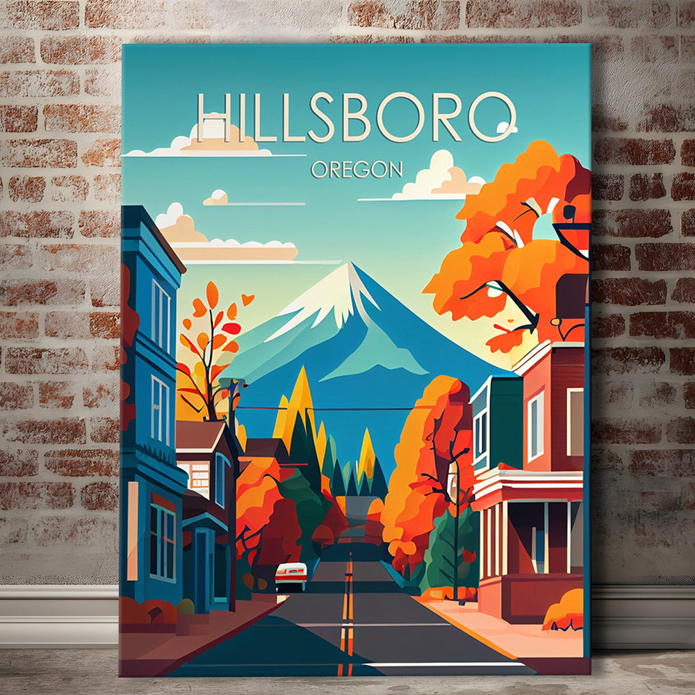 Hillsboro Oregon Retro Art Print, Hillsboro City Wall Art, Canvas Print, Painting Canvas, Living Room Decor