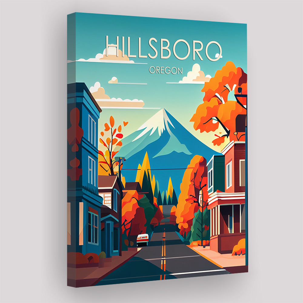 Hillsboro Oregon Retro Art Print, Hillsboro City Wall Art, Canvas Print, Painting Canvas, Living Room Decor