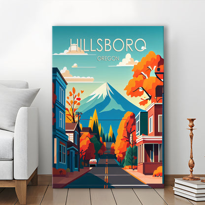 Hillsboro Oregon Retro Art Print, Hillsboro City Wall Art, Canvas Print, Painting Canvas, Living Room Decor