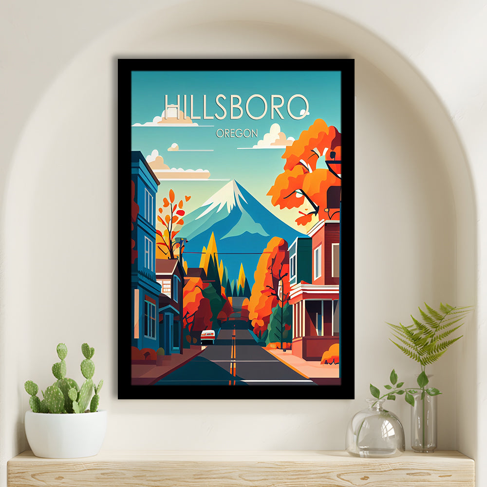 Hillsboro Oregon Retro Art Print, Hillsboro City Wall Art, Framed Art Print, Picture Framed, Painting Art