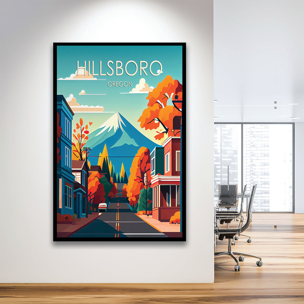 Hillsboro Oregon Retro Art Print, Hillsboro City Wall Art, Framed Art Print, Picture Framed, Painting Art