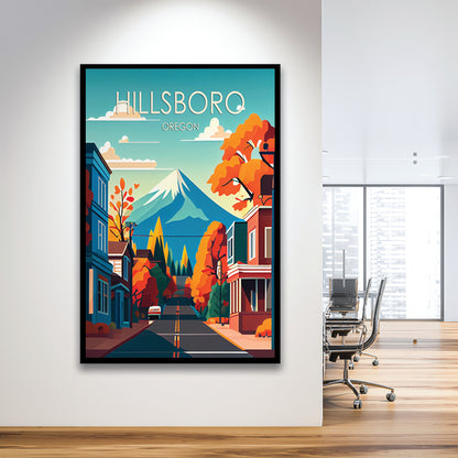 Hillsboro Oregon Retro Art Print, Hillsboro City Wall Art, Framed Art Print, Picture Framed, Painting Art