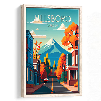 Hillsboro Oregon Retro Art Print, Hillsboro City Wall Art, Floating Framed Canvas Print, Framed Picture, Painting Canvas
