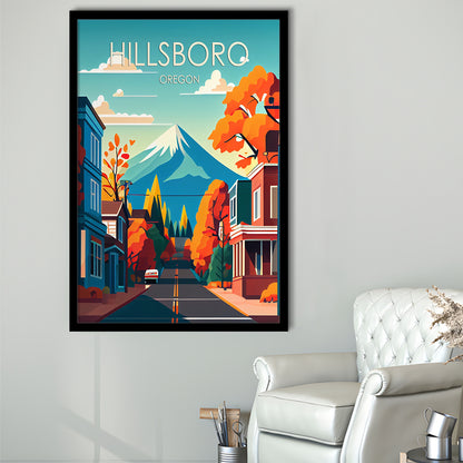 Hillsboro Oregon Retro Art Print, Hillsboro City Wall Art, Framed Art Print, Picture Framed, Painting Art